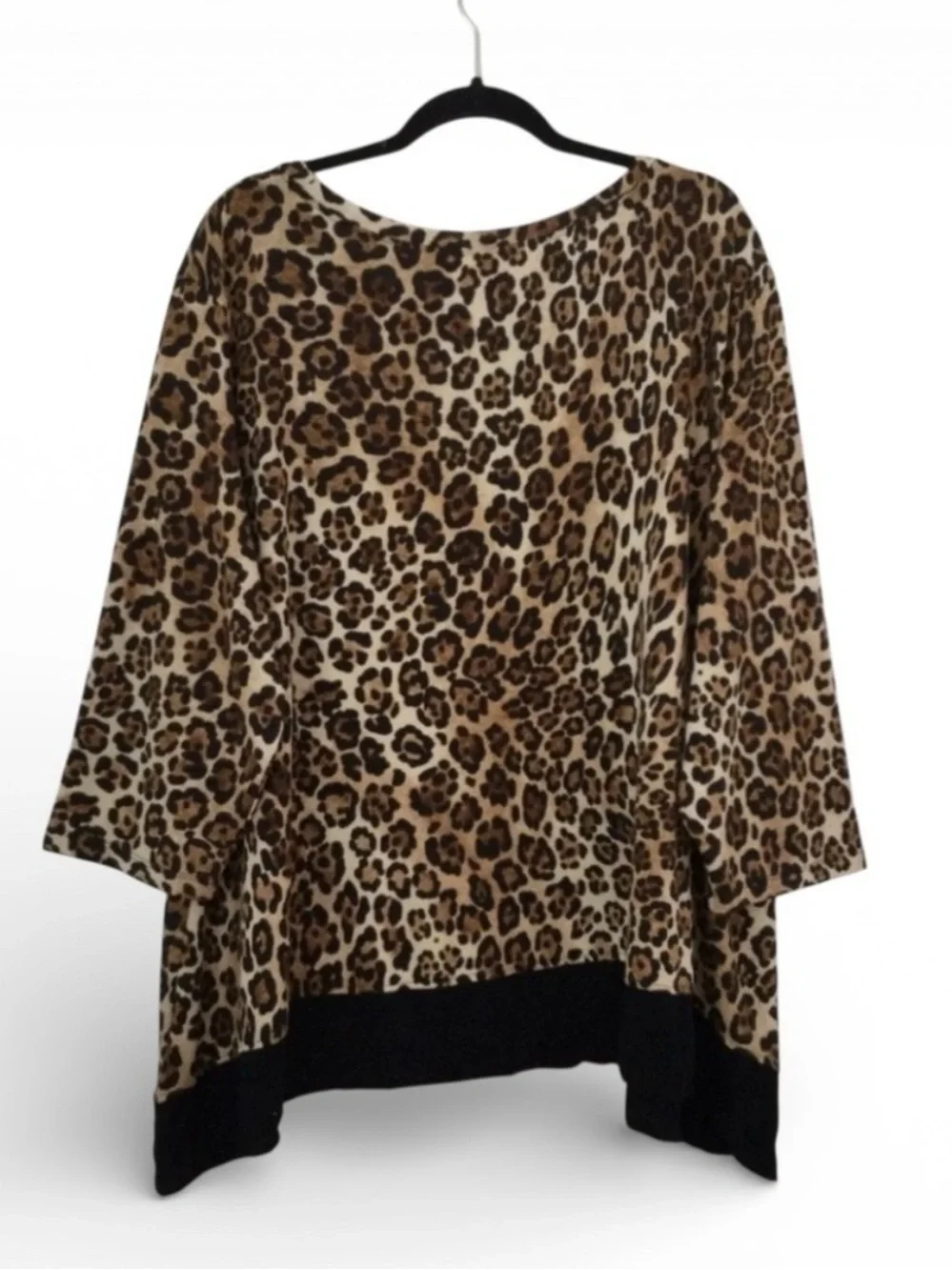 🎉HP🎉 RUBY RD 3/4 Sleeve Leopard Print Handkerchief Sharkbite Tunic Top 3X - Picture 7 of 11
